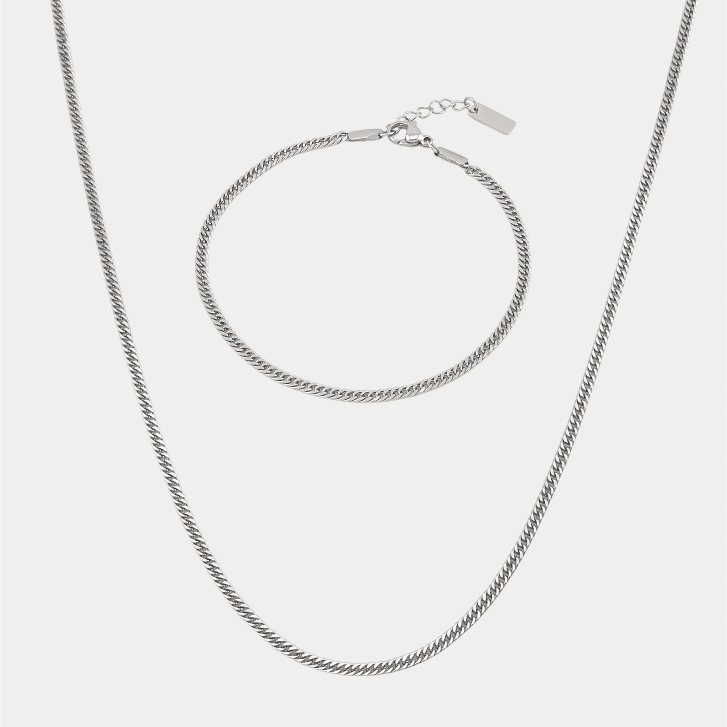 3mm Cuban Kette und 3mm Cuban Armband Set aus Wasserfestem Edelstahl