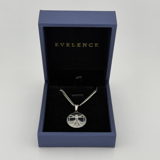Da Vinci's Vitruvianischer Mensch als Schmuck Anhänger in Silber mit Geschenkbox