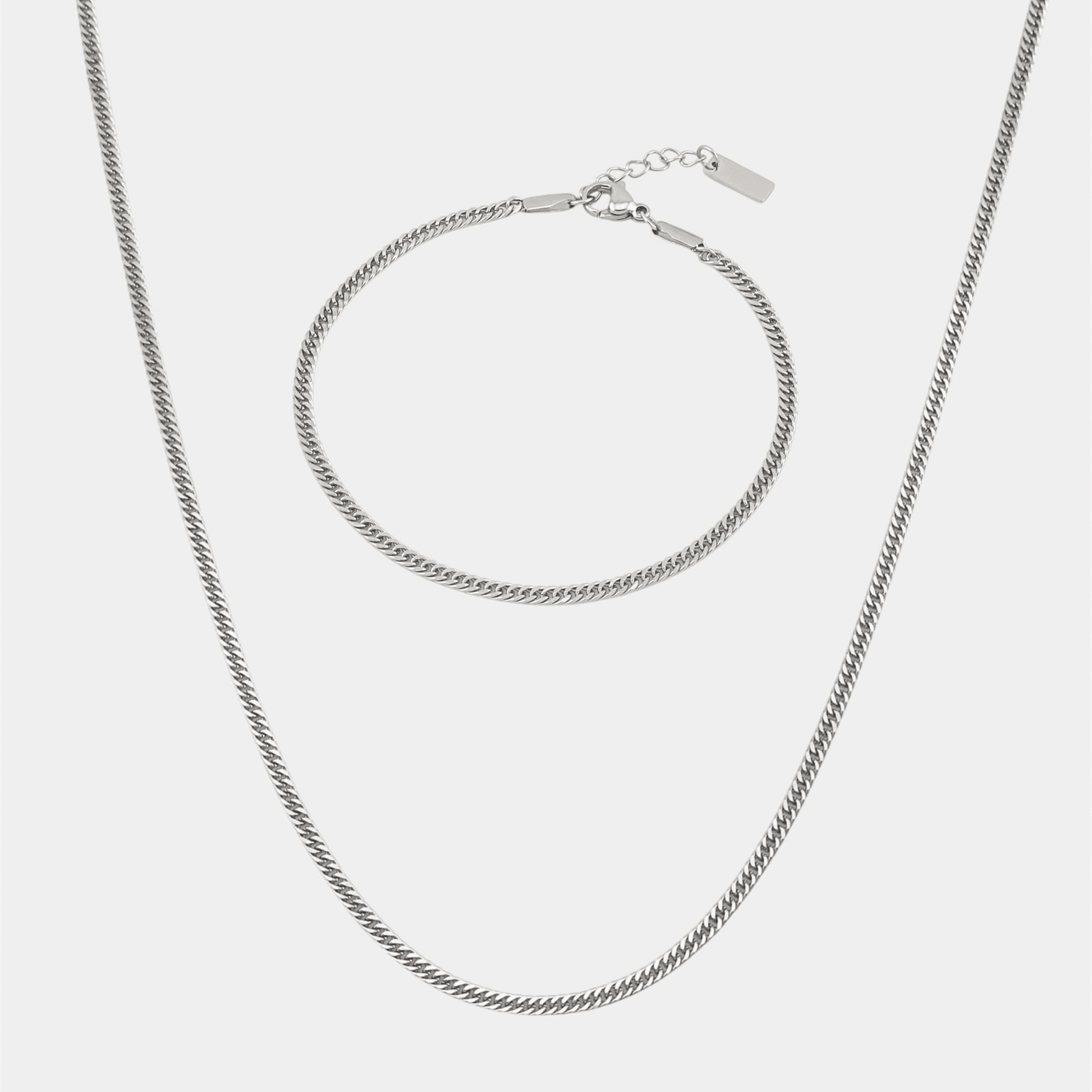 3mm Cuban Kette und 3mm Cuban Armband Set aus Wasserfestem Edelstahl 