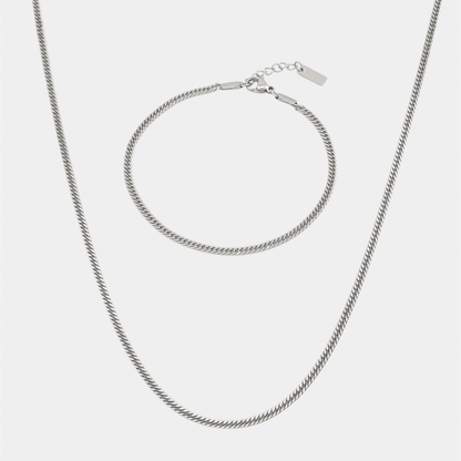 3mm Cuban Kette und 3mm Cuban Armband Set aus Wasserfestem Edelstahl 
