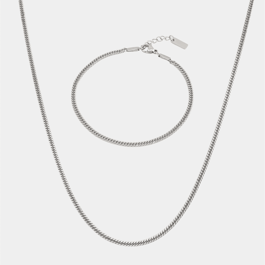3mm Cuban Kette und 3mm Cuban Armband Set aus Wasserfestem Edelstahl 