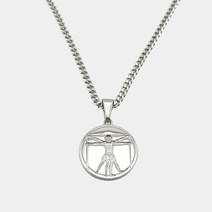 Vitruianischer Mensch Pendant mit Kette aus Edelstahl 